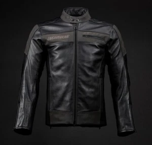 ENGINEHAWK Men's Motorcycle/Motorbiker Black Leather Jacket with Removable Armor - Picture 1 of 10
