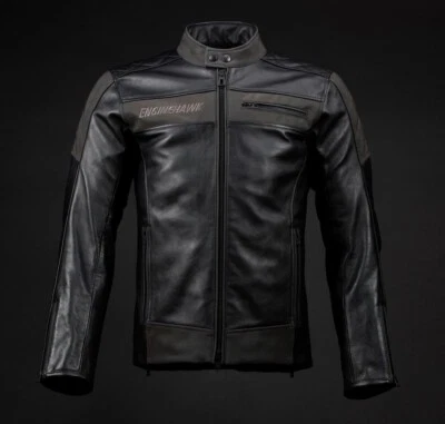 ENGINEHAWK Men's Motorcycle/Motorbiker Black Leather Jacket with Removable Armor - Image 1 of 4