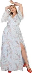 Lovedrobe Dress Womens Casual Flutter Flowers V-Neck 3/4 Sleeves Blue Size 24 UK - Picture 1 of 7
