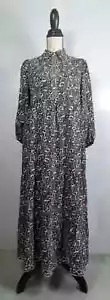 Max Studio Womens XS 3/4 Sleeve Collar Button Tiered Maxi Dress Black Geo - NWT - Picture 1 of 13