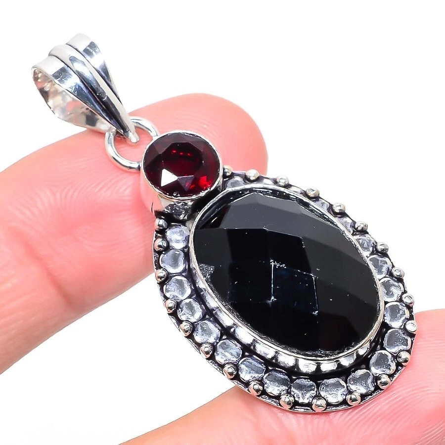 Black Spinel Gemstone 925 Sterling Silver Handmade Jewelry Pendant Size 2.5" - Image 1 of 1
