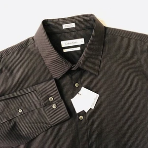 NEU Calvin Klein Herren schwarz grau gestreift Knopfleiste Langarm Slim Hemd XL - Bild 1 von 7