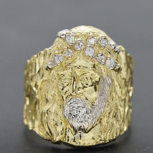 Real 10K Two-tone Gold 24.5mm Men's Jesus Head Nugget  Ring 5.2gr ALL Sizes - Picture 1 of 5