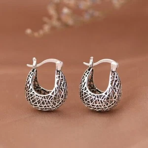 Pendientes de aro con bisagras ovaladas de plata esterlina oxidada huecos en mala forma A4486 - Imagen 1 de 12
