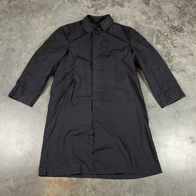 Abrigo de lluvia militar vintage para hombre pequeño azul defectos largo usado Foto 1 de 4