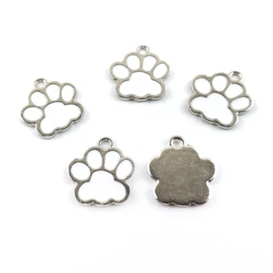 Metal Alloy Paw Print Charms Silver/White 16.2x17.5mm Pack Of 5 - Picture 1 of 1