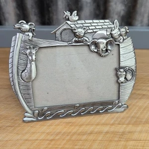 Vtg Noah's Ark Pewter Photo Frame 3.5x5" Horizontal Picture Child Kid Nursery - Picture 1 of 8