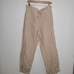 Coldwater Creek Womens 100% Linen Pants Size M Drawstring Lagenlook Striped - Picture 1 of 8