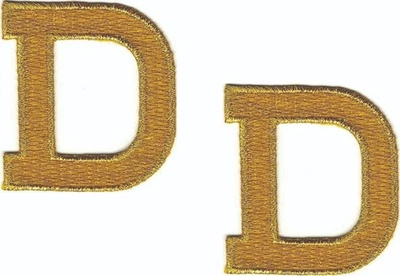 Gold Letter D Patch (1 7/8" in) Iron-On Embroidered Alphabet Applique Set of 2 - Image 1 of 2