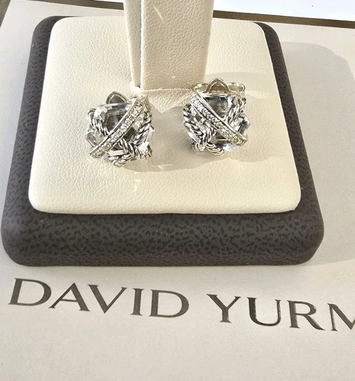 Pendientes envolventes de cable de 10 mm de cristal diamante plata esterlina David Yurman Foto 1 de 4