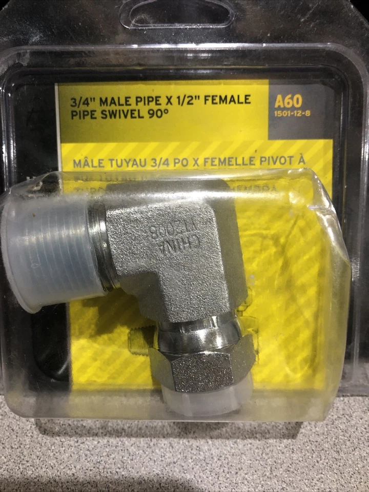 Adaptador hidráulico Apache 39005250 tubo macho 3/4 x 1/2 tubo hembra giratorio 90 grados Foto 1 de 1