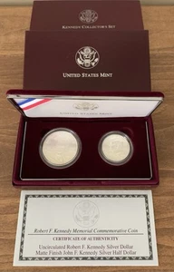 1998 S Kennedy Collector's Set RFK Silver Dollar & Matte Finish JFK Half-Dollar - Picture 1 of 9