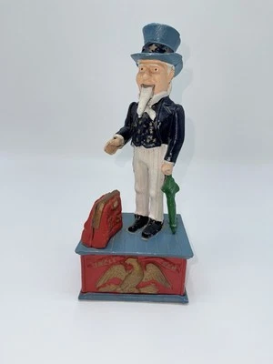 Vintage The Book Of Knowledge Uncle Sam Cast Iron Still Coin Bank Reproduced - Image 1 of 4
