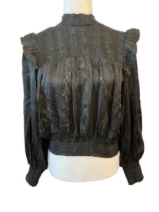 Blusa Camisa Karlie Para Mujer Verde Estampado Piel de Serpiente Volantes Talla Mediana Manga Larga - Imagen 1 de 7