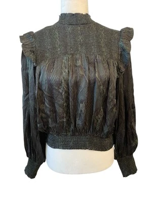 Karlie Womens Green Snakeskin Print Ruffle Blouse Shirt Size Medium Long Sleeve - Image 1 of 4