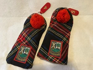Vintage St Andrews Scotland Golf Headcovers Tartan Wool Pom Pom 4 & 5 - Picture 1 of 17