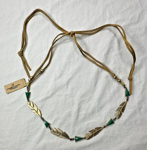American Eagle Necklace Feather Faux Turquoise Adjustable Cord Brown Boho 20-32" - Picture 1 of 10