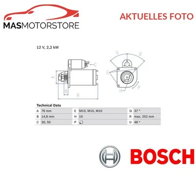 MOTOR ANLASSER STARTER BOSCH 0 986 022 631 P FÜR FORD FOCUS,FIESTA,FIESTA IV - Image 1 of 4