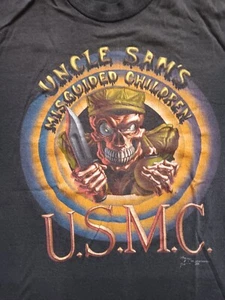 Camiseta Vintage Años 90, Tío Sams Niños Miguididos, USMC Negra, Mediana. - Imagen 1 de 9