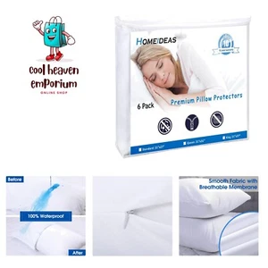 6-Pack Pillow Protectors with Zipper Standard Size - Waterproof Pillow Protec... - Picture 1 of 7