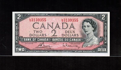 Canada $2 1954 Bouey/Rasminsky Changeover Prefix L/G 3139355 Gem UNC - Rare - Imagem 1 de 2