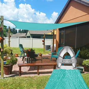 Turquoise 20 ft Heavy Duty Steel Wire Cable Sun Shade Sail Canopy Patio Pool - Picture 1 of 7