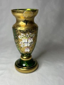 Exquisite handbemalte vergoldete Emaille Blumen - grün & gold florales Design - Bild 1 von 7