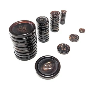 A Lot of 10 Genuine Horn Buttons for Suit Jacket, Blaze 4-Hole Flat Dark Brown - Picture 1 of 14