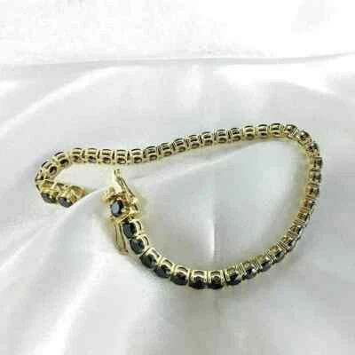 Lab-Created 14Ct Round Cut Black Diamond Tennis Bracelet 14K Yellow Gold FN - Image 1 of 4
