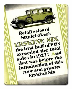 1928 STUDEBAKER ERSKINE ANTIQUE CLASSIC CAR 15" HEAVY DUTY USA MADE METAL SIGN - Picture 1 of 1