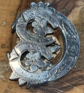 Victorian Sweetheart Brooch A&L Co 1891 Crescent Moon & Horse Shoes Silver 925 - Picture 1 of 4