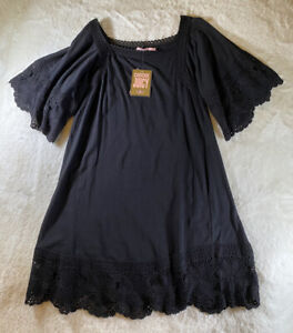 Juicy Couture Dress XL Linen Lagenlook Coastal Boho Lace Flutter Sleeve NEW $248