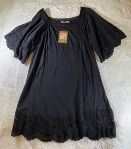 Juicy Couture Dress XL Linen Coastal Boho Eyelet Lace Scallop NEW $248 - Picture 1 of 11