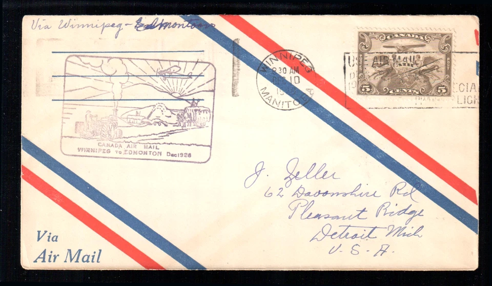 Канада 1928 первый полет обложка Виннипег в Эдмонтон - Изображение 1 из 1