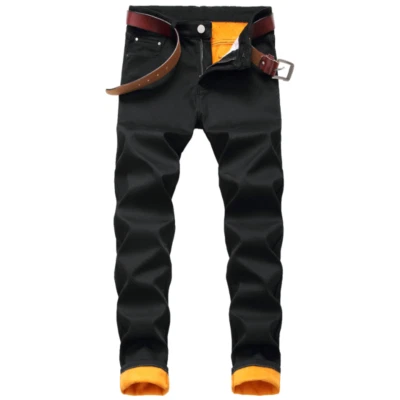 Men Fleece Lined Jeans Pants Denim Trousers Thermal Warm Slim Skinny Fashion - image 1 of 4