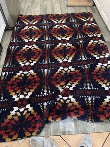 Pendleton Southwestern Aztec Sherpa Fleece Blanket Legend Lake Navy 86” X 64” - Picture 1 of 4