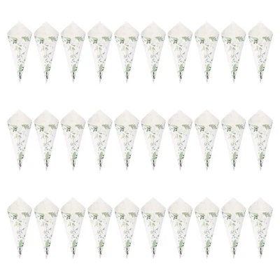 90 Pcs Wedding Confetti Cones, Flower Petal Paper Tapers Holder, White/ Green - Изображение 1 из 4