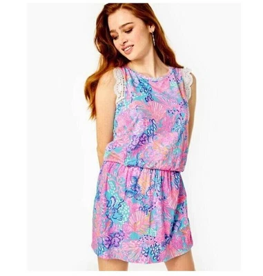 Lilly Pulitzer Agee Romper Eyelet Embroidered Print Cotton One-Piece  size L - Image 1 of 4
