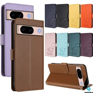 Phone Case Cover for Google Pixel 10 9 8 8A 9A 7A 7 6 5 Cat Embossed Wallet Case - Picture 1 of 22