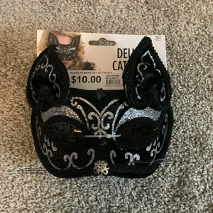 Cat Mask - Black/Silver Glitter - Deluxe Costume Accessory - Adult Teen - Picture 1 of 2