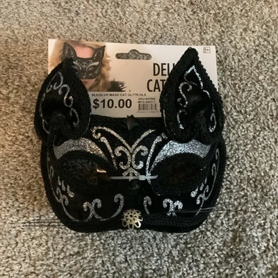 Cat Mask - Black/Silver Glitter - Deluxe Costume Accessory - Adult Teen - Image 1 of 2