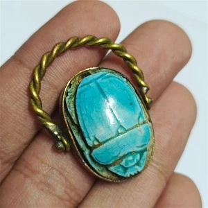 Anillo estilo Egipto antiguo con escarabajo turquesa raro artefacto vintage coleccionable - Imagen 1 de 10