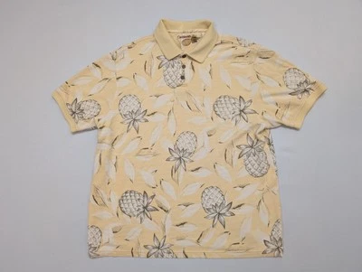 Caribbean Polo Mens L Yellow Pineapple Hawaiian Palm Tree 70% Silk Beach Cruise - Image 1 of 4