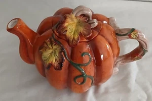 Teiera per zucca in ceramica 8,25" dal beccuccio alla manipolazione di ALCUNI TRUCIOLI DI VERNICE! - Foto 1 di 24