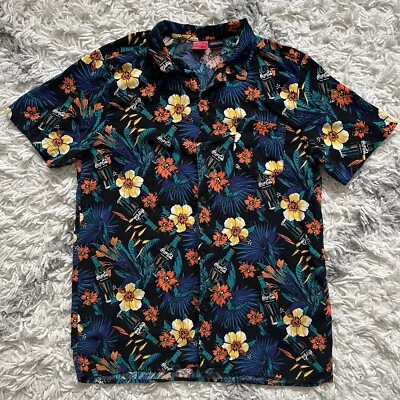 Coca Cola Hawaiian Flowered Button Down Short Sleeve Shirt Beach Rayon Floral - Image 1 of 4