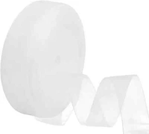ORGANZA RIBBON Woven Edge - 45 Metre ROLLS - 25mm - Sheer, Chiffon White - Picture 1 of 2