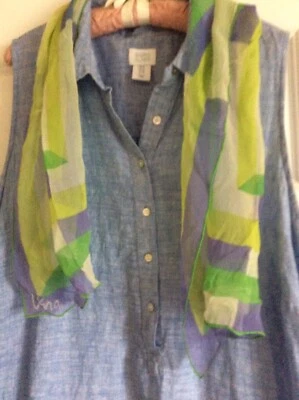 Bufanda vintage de gasa de seda VERA Neumann para mujer azules verdes 14 X44 Foto 1 de 2