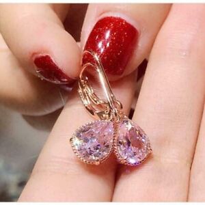 3Ct Pear Cut Lab-Created Pink Sapphire Drop Dangle Earrings 14K Rose Gold Plated