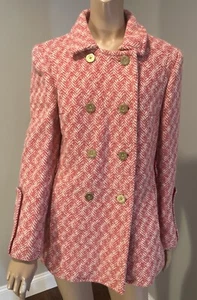 Coach Tweed Herringbone Wool Mohair Pink Pea Coat Jacket Sz 10 - Picture 1 of 12