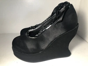 Demonia Bravo-07 Lace Strap Gothic Platform Wedge Mary Jane Shoes Size 7 - Picture 1 of 11